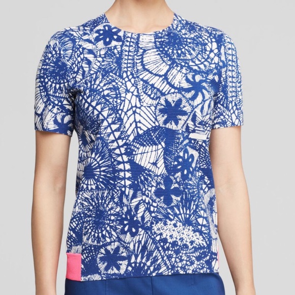 Tory Burch Tops - Tory Burch XS Navy and Pink Floral Patterned Knit Top